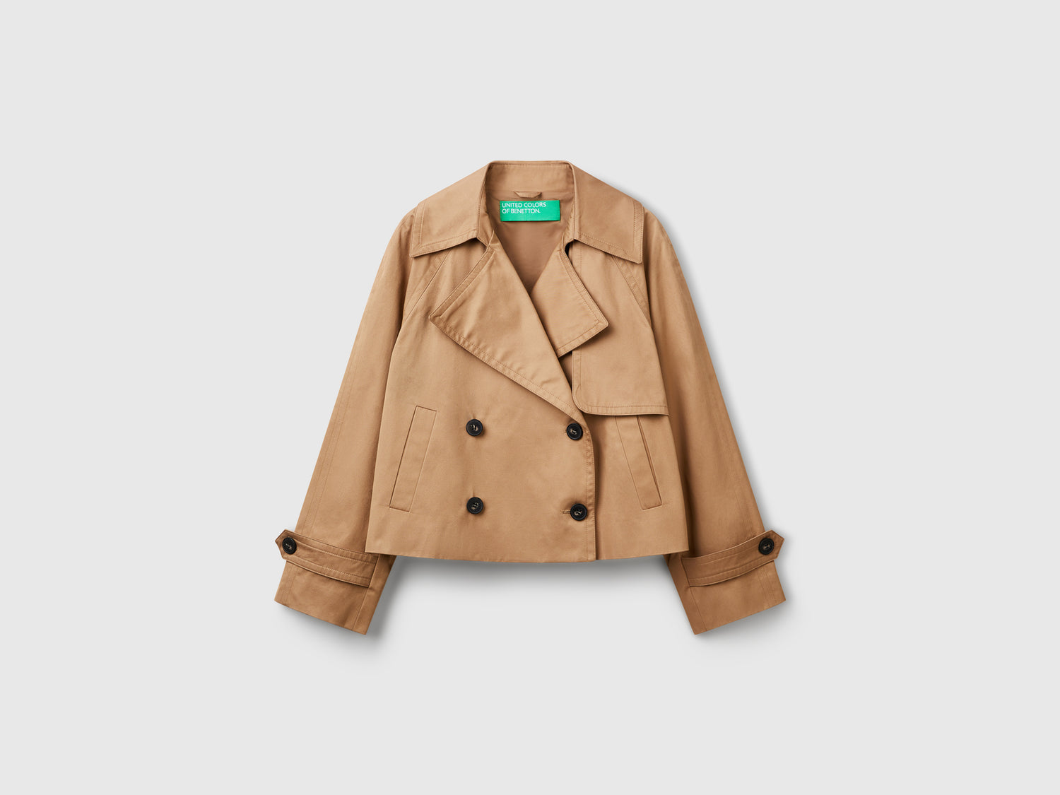 Trench cropped doppiopetto da donna cammello | Benetton Outlet
