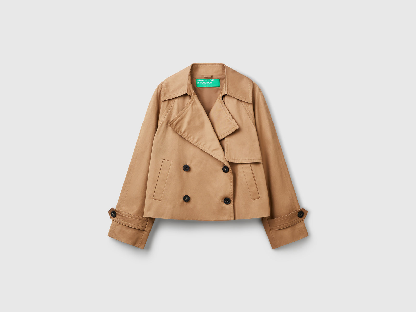 Trench cropped doppiopetto da donna cammello | Benetton Outlet