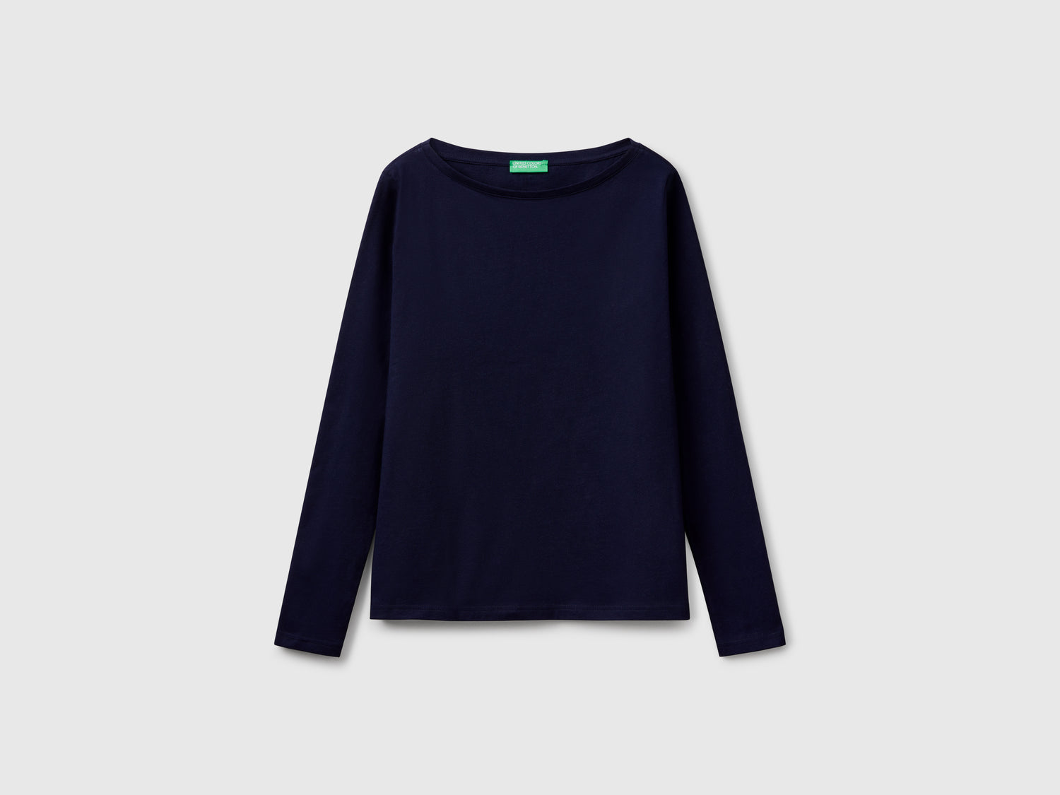 T-shirt con scollo a barchetta 100% cotone da donna blu scuro | Benetton Outlet