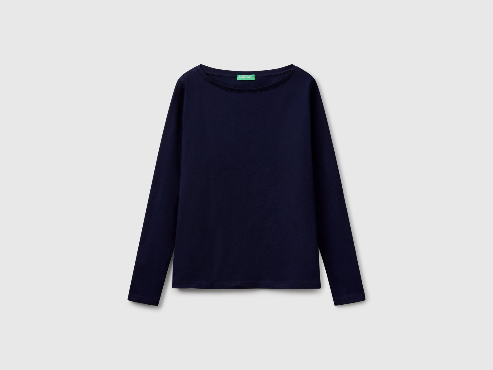 T-shirt con scollo a barchetta 100% cotone da donna blu scuro | Benetton Outlet