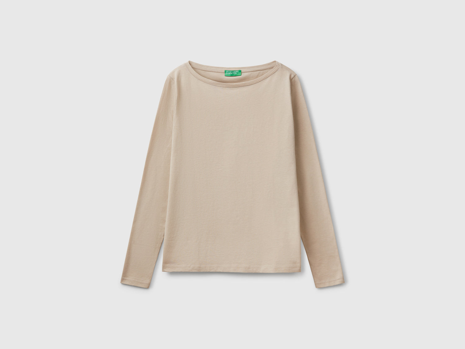 T-shirt con scollo a barchetta 100% cotone da donna beige | Benetton Outlet