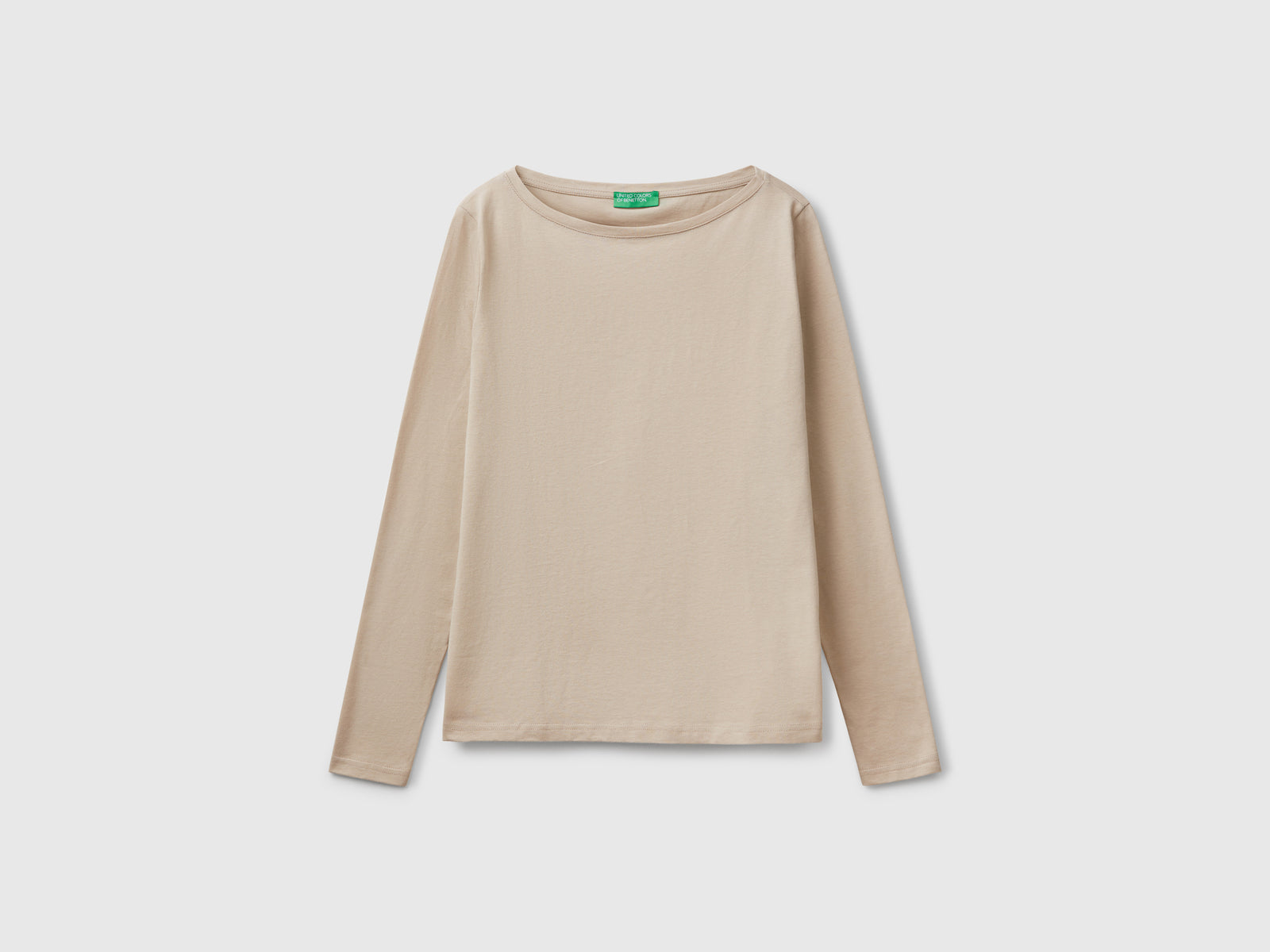 T-shirt con scollo a barchetta 100% cotone da donna beige | Benetton Outlet