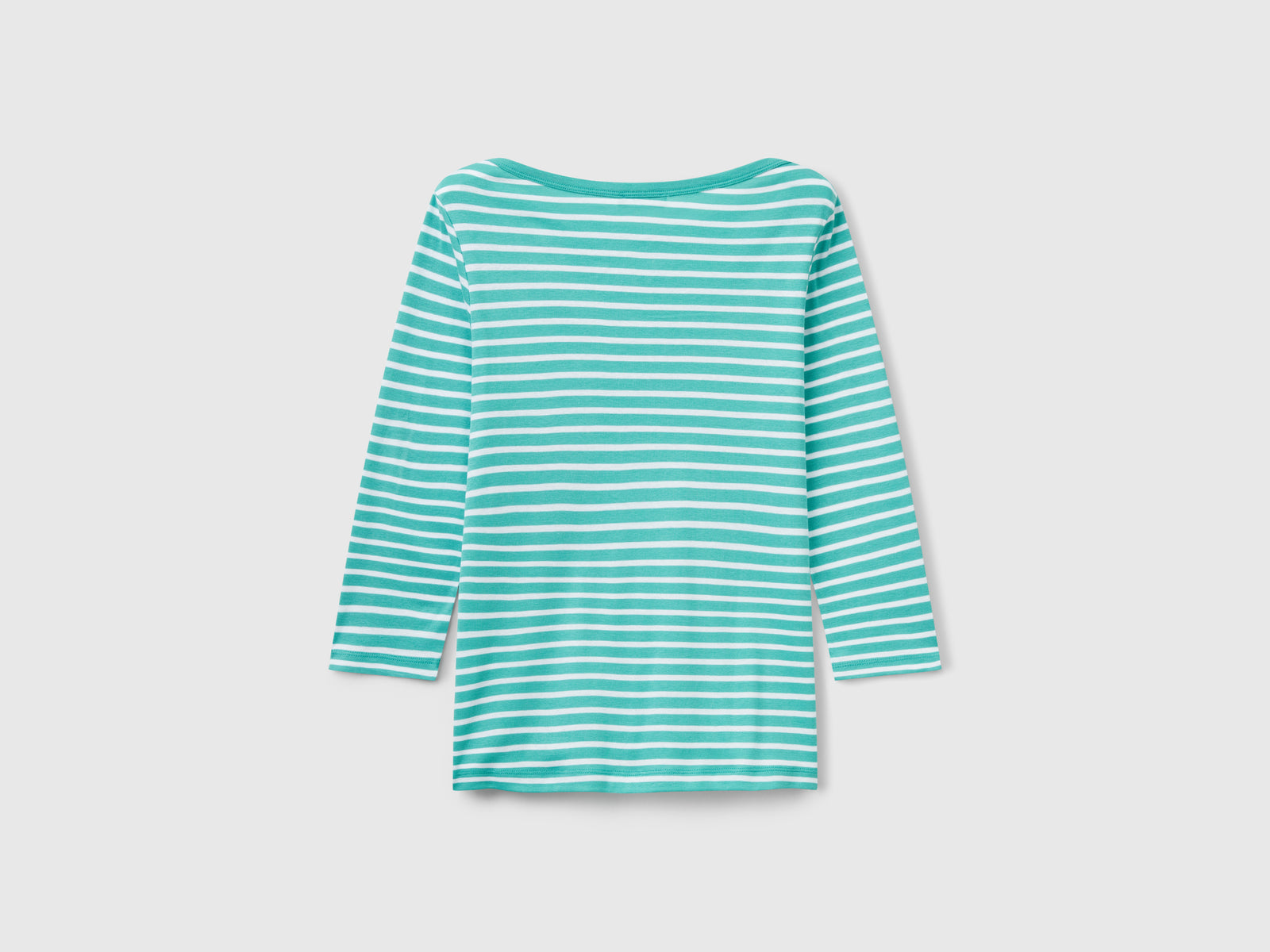 T-shirt manica 3/4 a righe in puro cotone da donna azzurro 2 | Benetton Outlet
