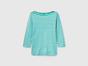 T-shirt manica 3/4 a righe in puro cotone