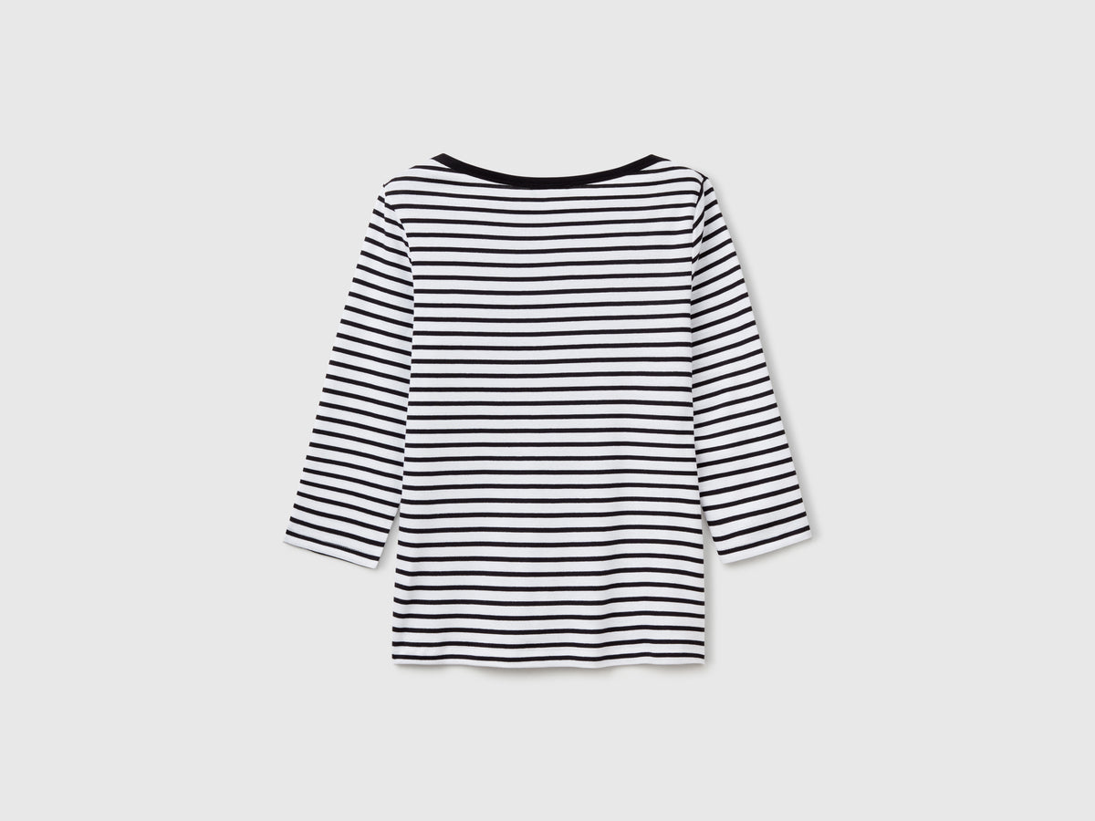 T-shirt manica 3/4 a righe in puro cotone