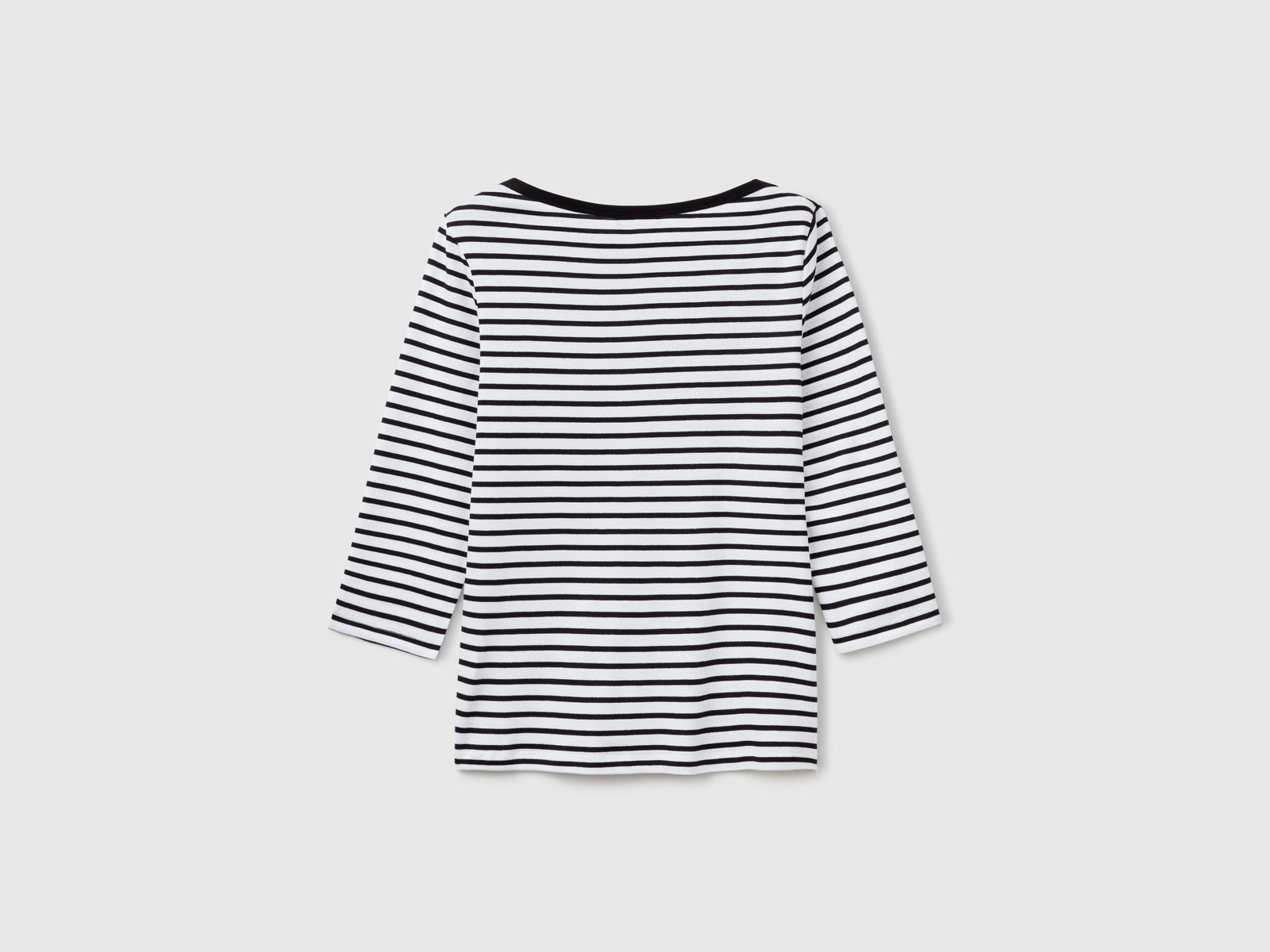 T-shirt manica 3/4 a righe in puro cotone da donna bianco 2 | Benetton Outlet