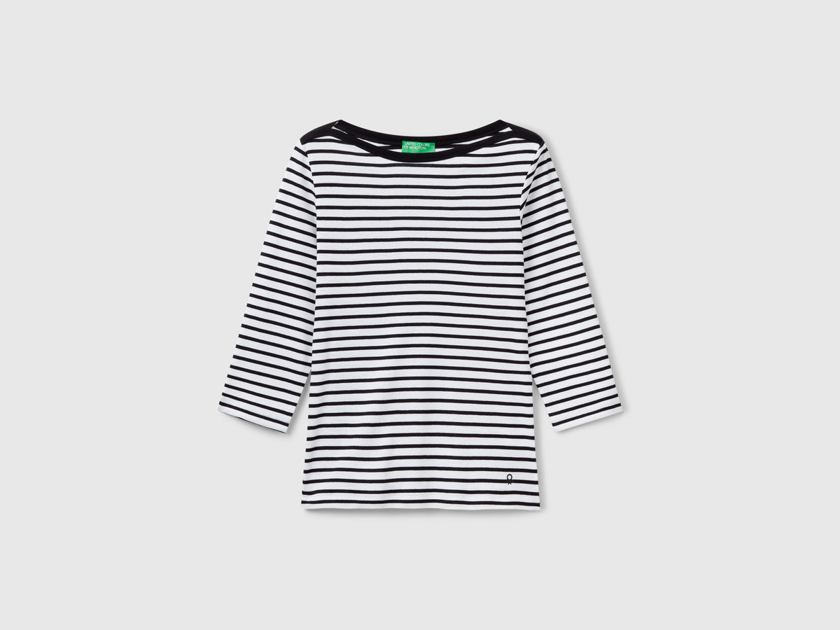 T-shirt manica 3/4 a righe in puro cotone