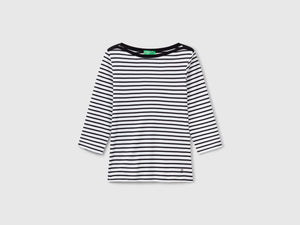 T-shirt manica 3/4 a righe in puro cotone