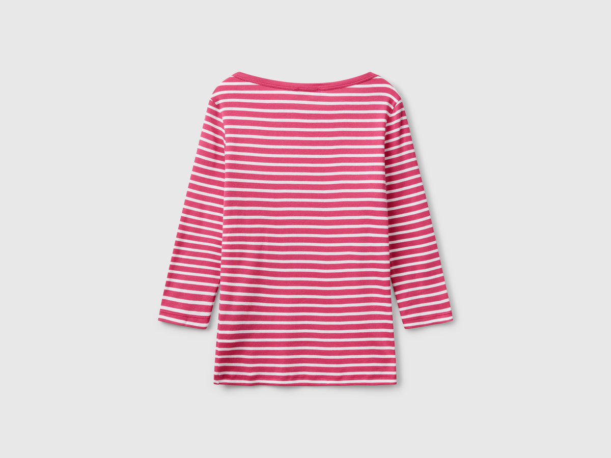 T-shirt manica 3/4 a righe in puro cotone