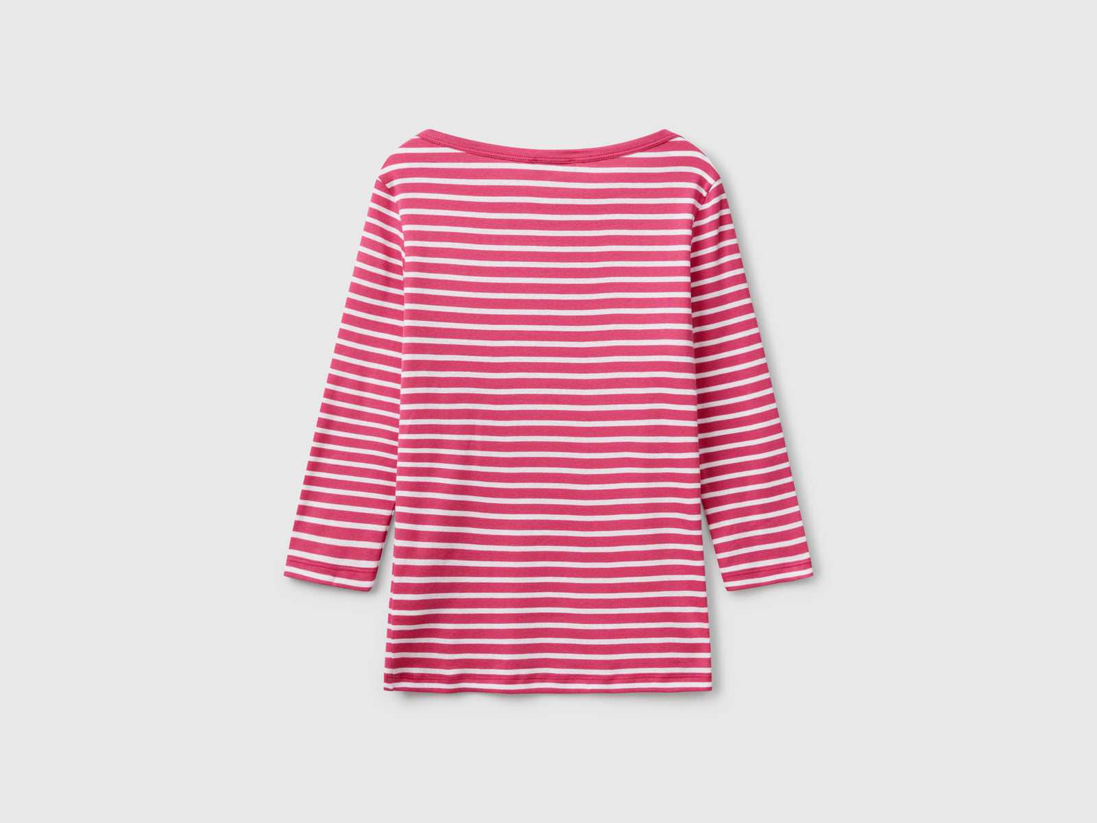 T-shirt manica 3/4 a righe in puro cotone da donna fragola 2 | Benetton Outlet