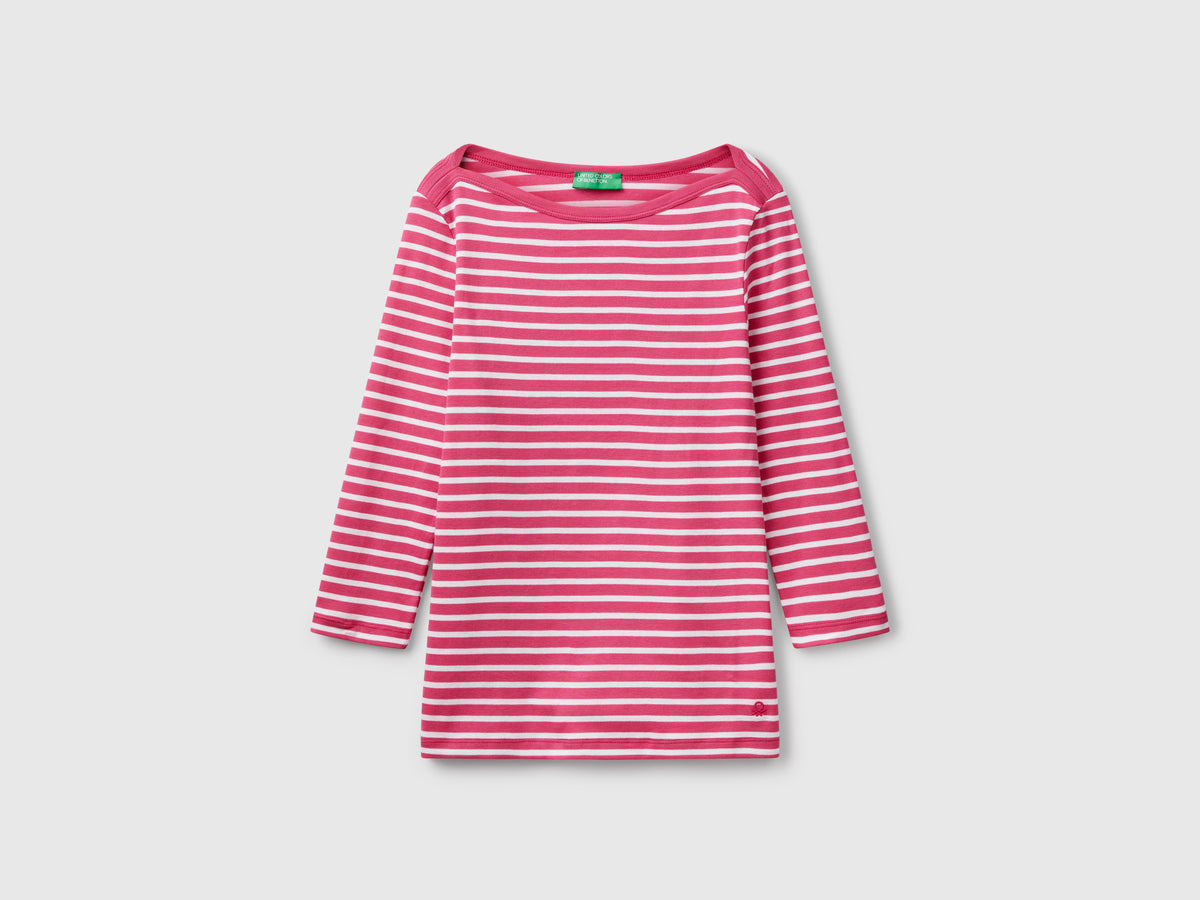 T-shirt manica 3/4 a righe in puro cotone