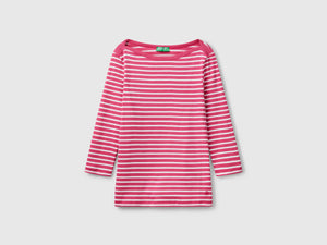 T-shirt manica 3/4 a righe in puro cotone