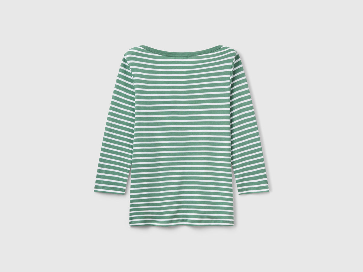 T-shirt manica 3/4 a righe in puro cotone