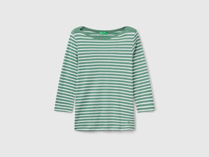T-shirt manica 3/4 a righe in puro cotone