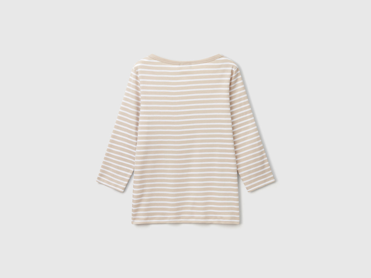 T-shirt manica 3/4 a righe in puro cotone