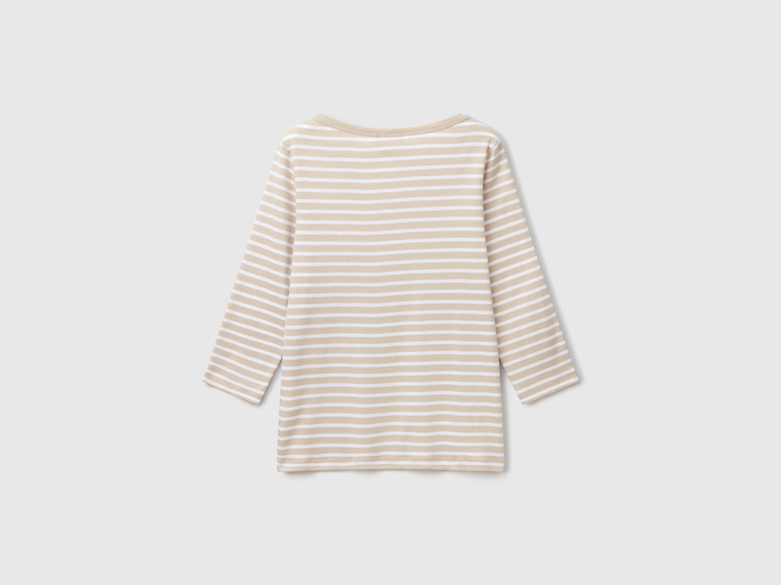 T-shirt manica 3/4 a righe in puro cotone da donna beige 2 | Benetton Outlet