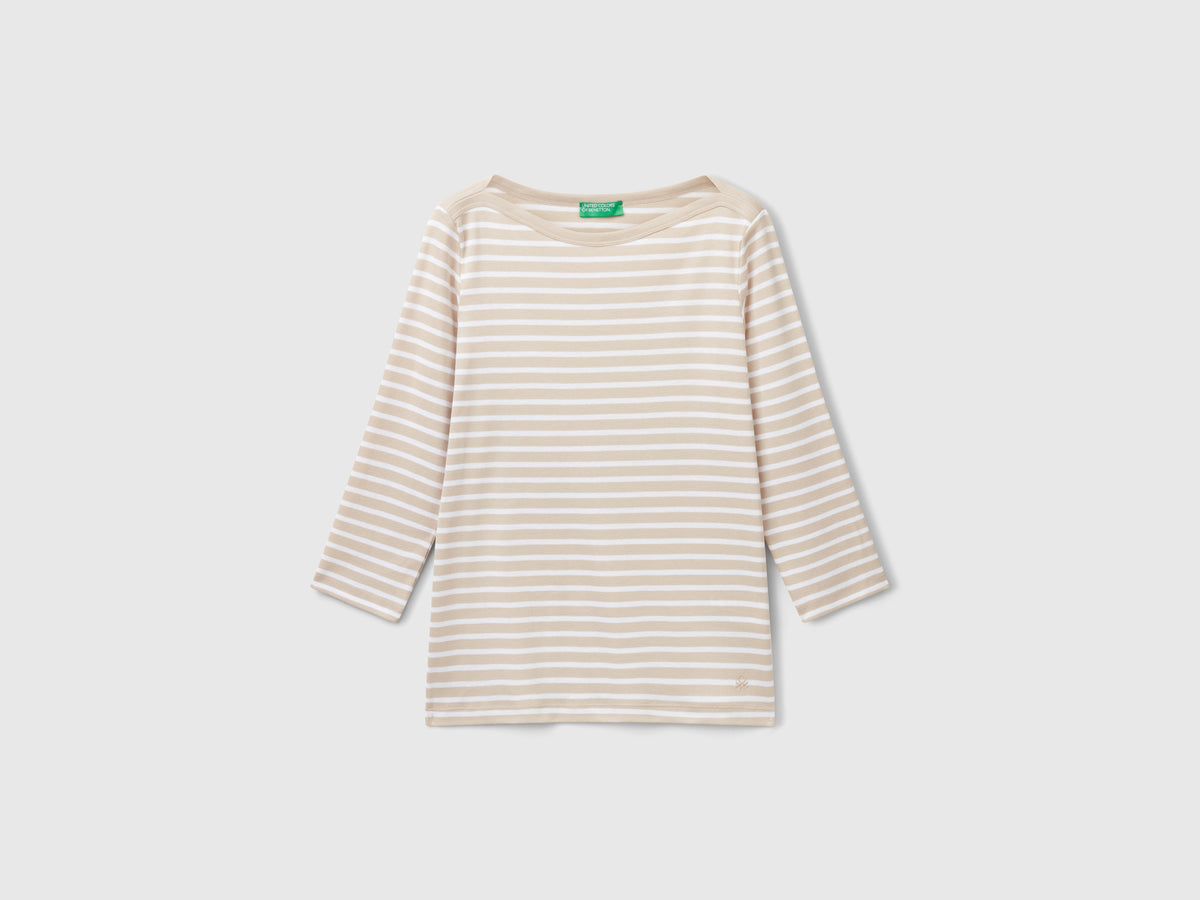 T-shirt manica 3/4 a righe in puro cotone