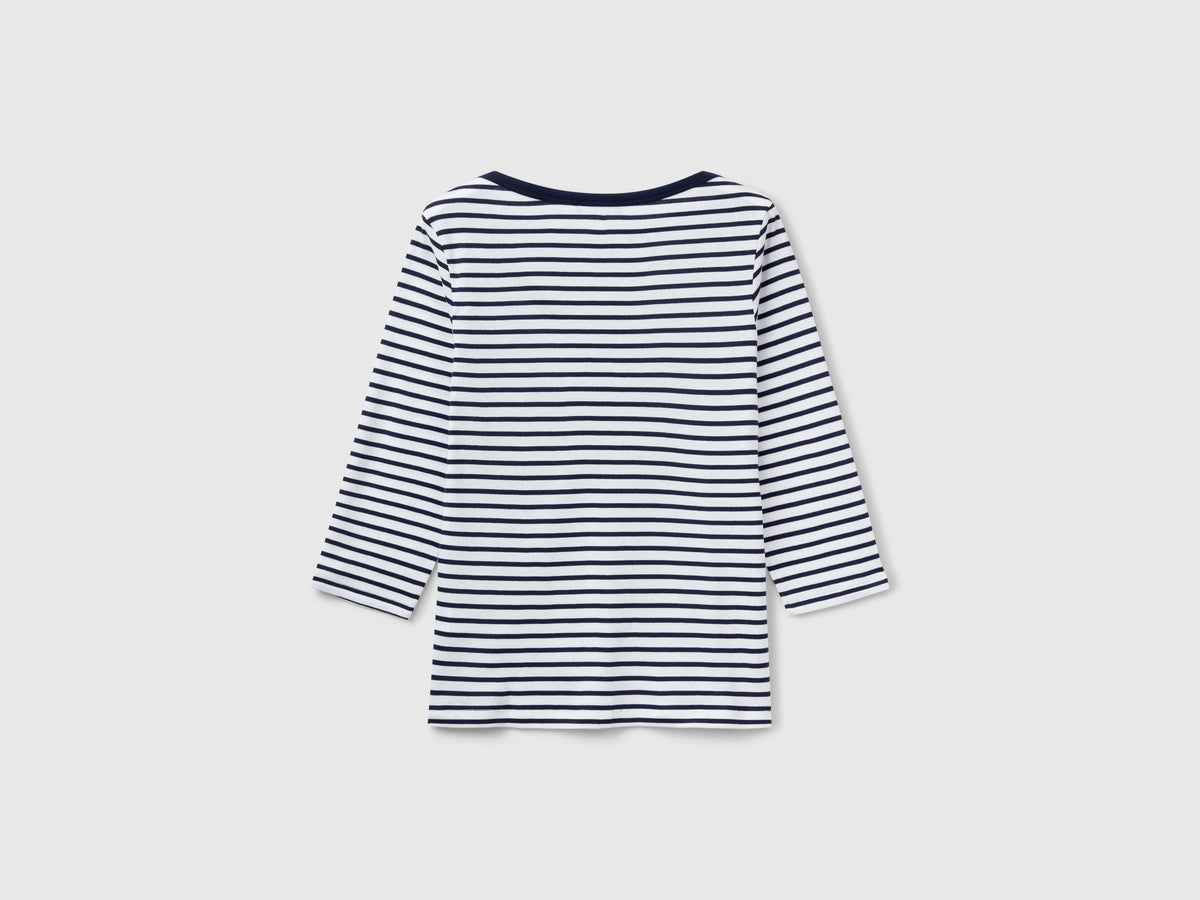 T-shirt manica 3/4 a righe in puro cotone