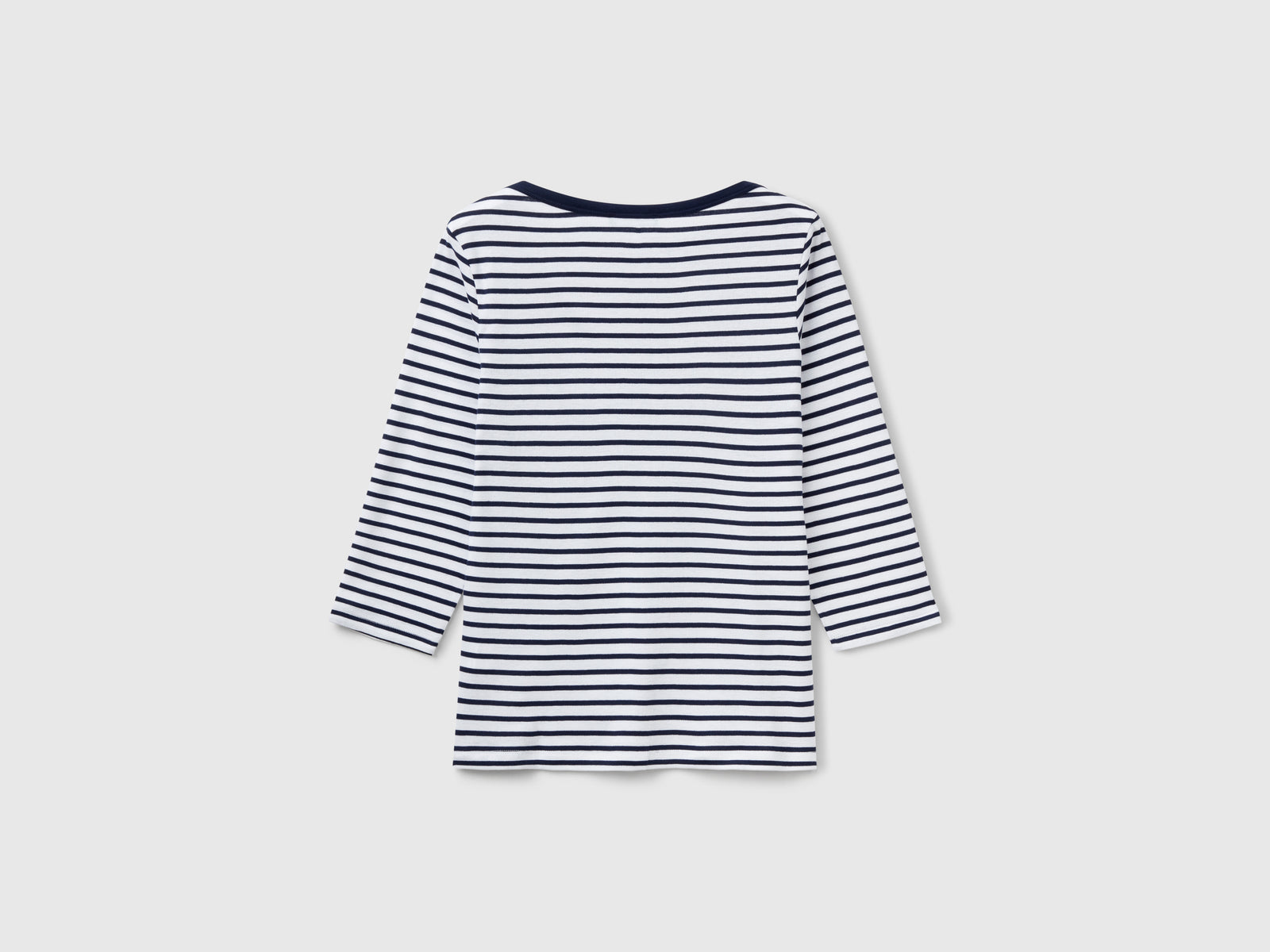 T-shirt manica 3/4 a righe in puro cotone da donna blu 2 | Benetton Outlet