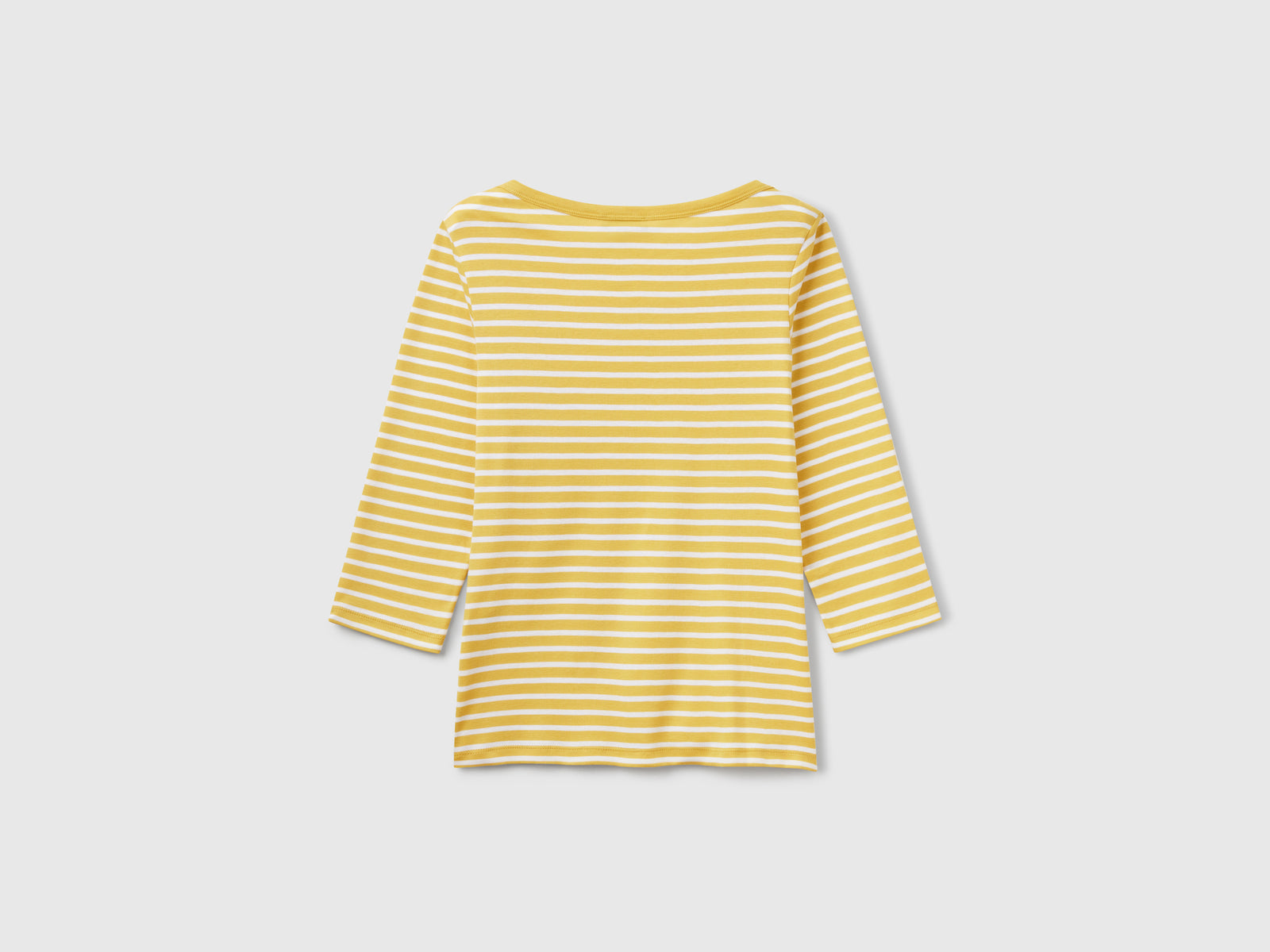 T-shirt manica 3/4 a righe in puro cotone da donna senape 2 | Benetton Outlet