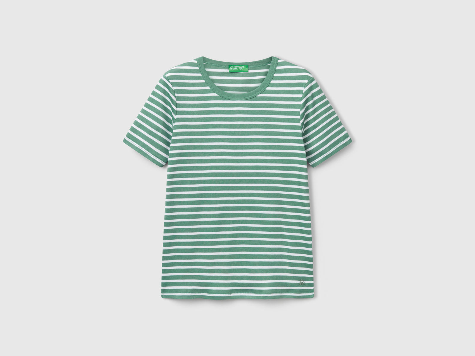 T-shirt girocollo a righe da donna verde oliva | Benetton Outlet