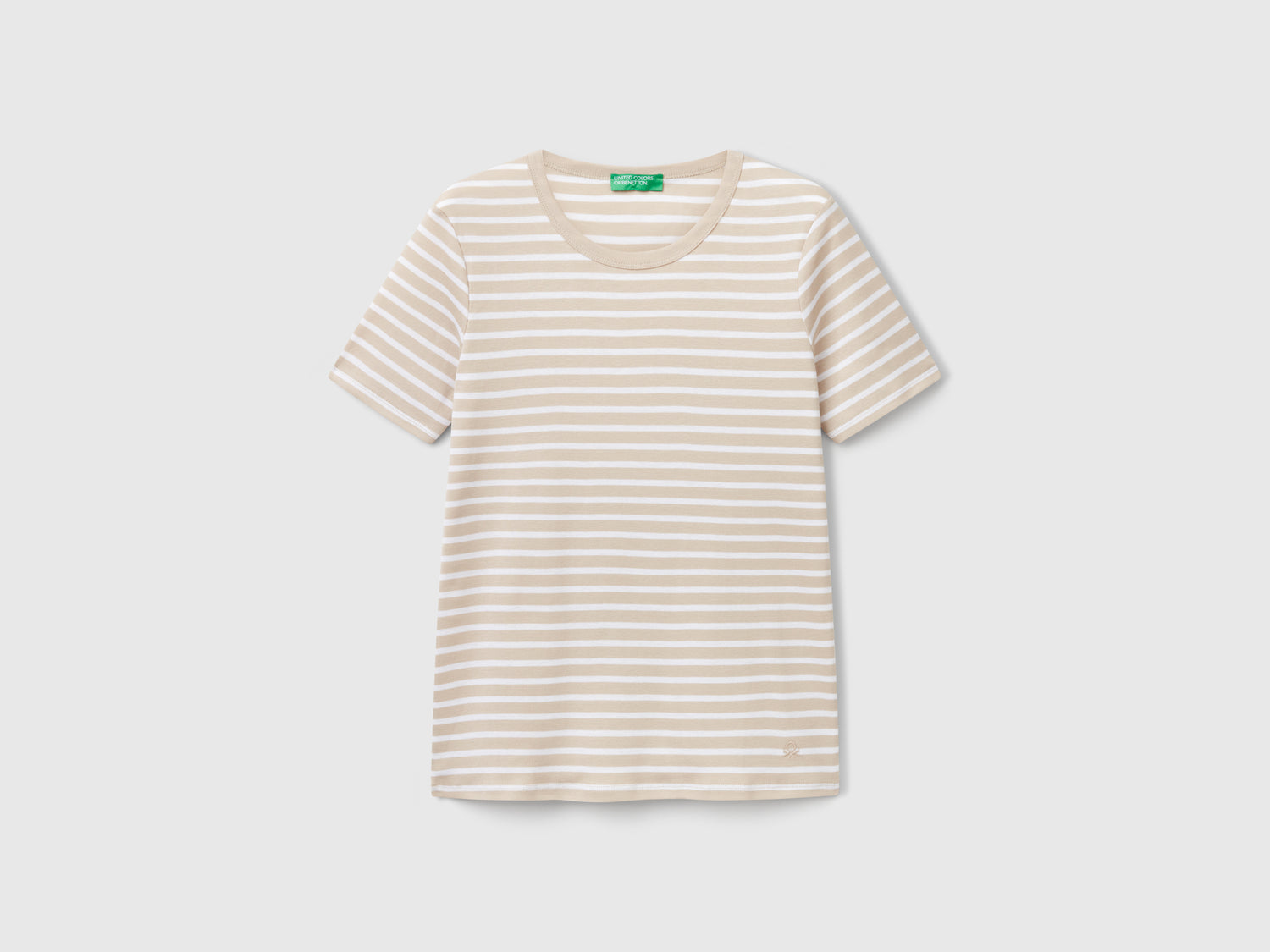 T-shirt girocollo a righe da donna beige | Benetton Outlet