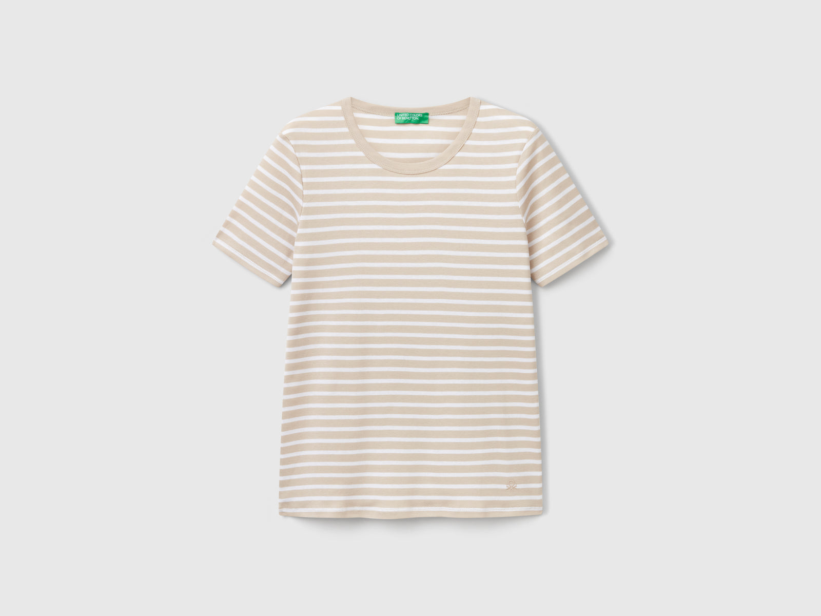 T-shirt girocollo a righe da donna beige | Benetton Outlet