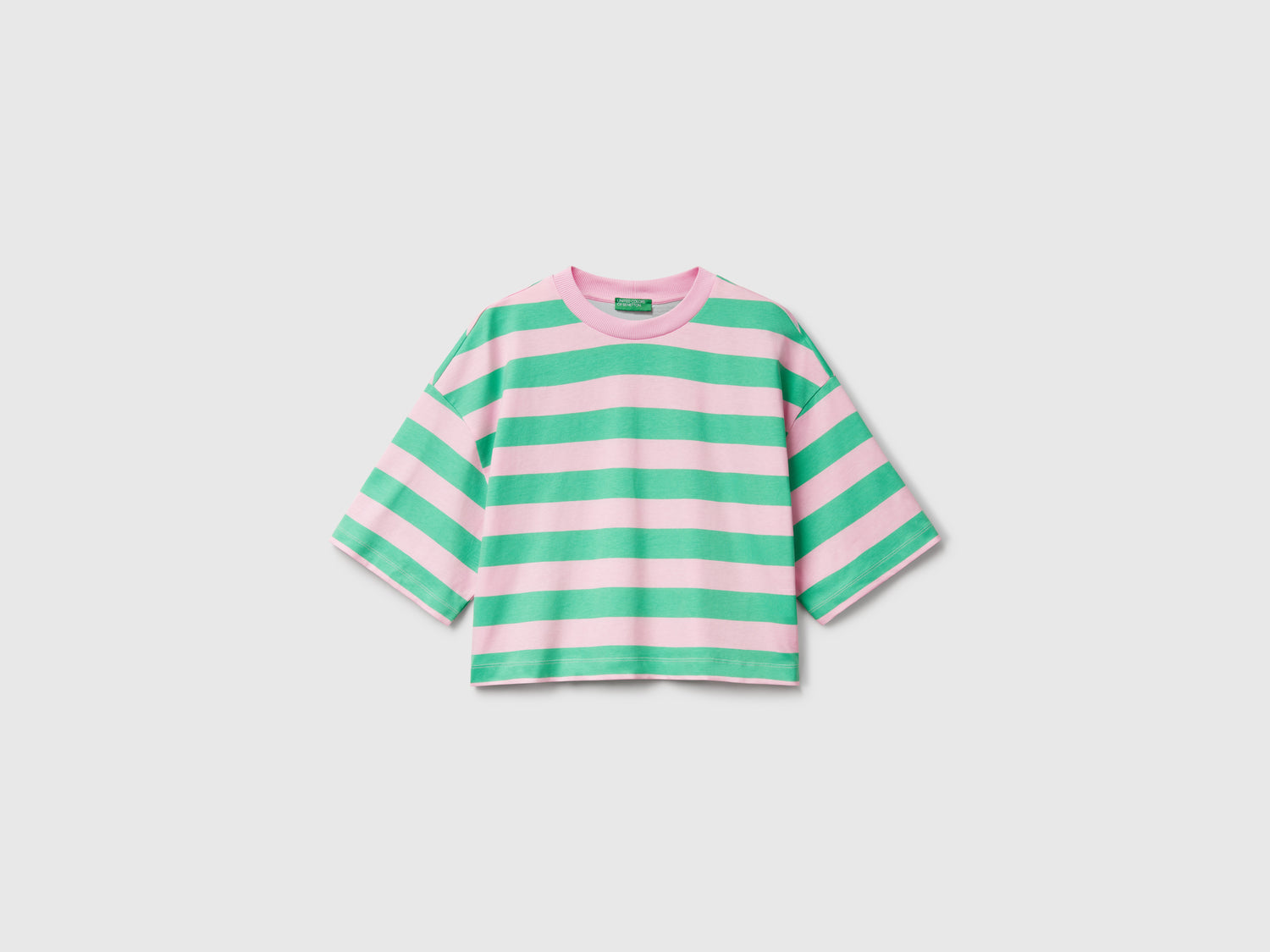 T-shirt a righe e rosa da donna verde | Benetton Outlet