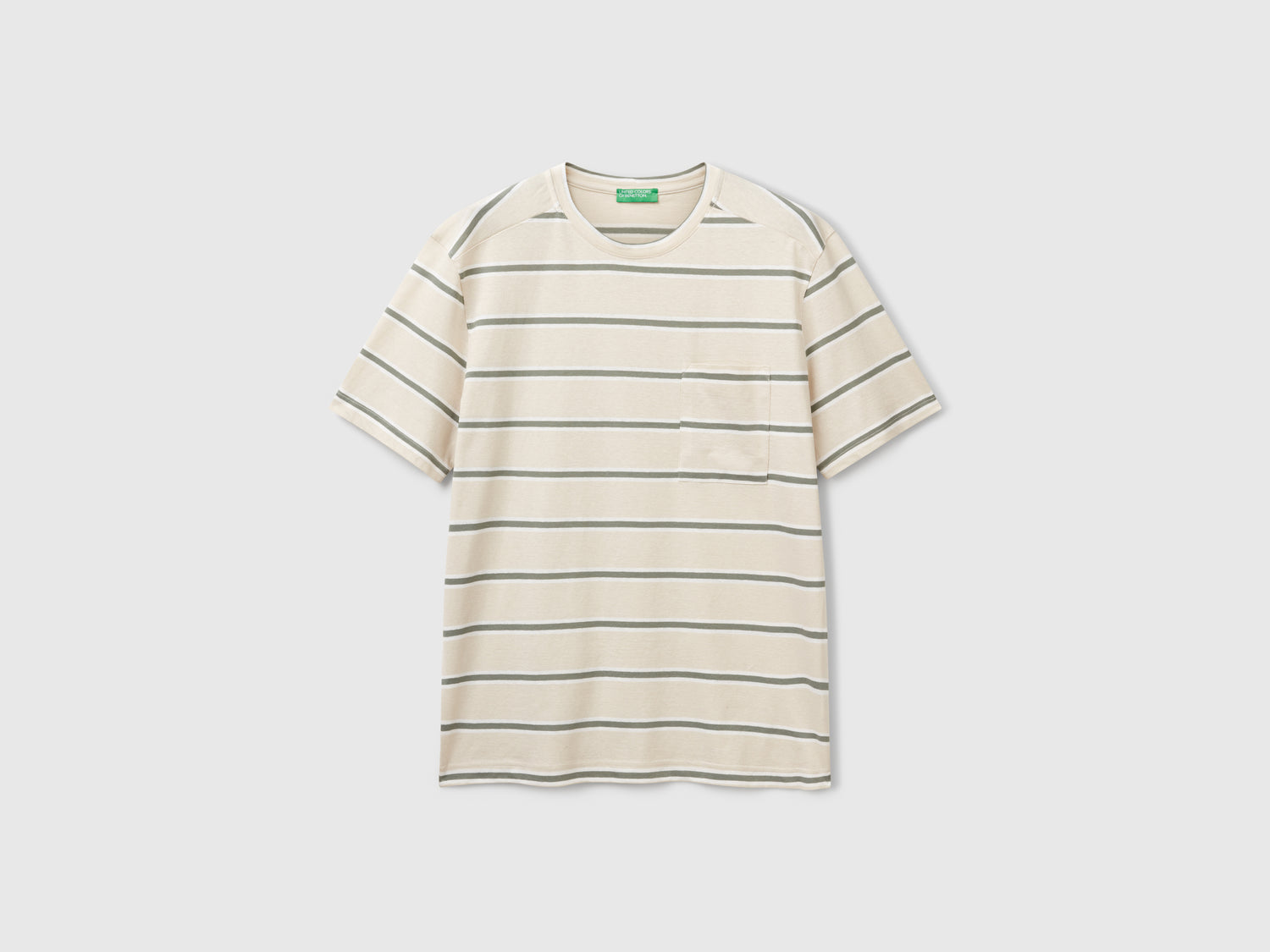 Maglietta a righe con taschino da uomo beige | Benetton Outlet