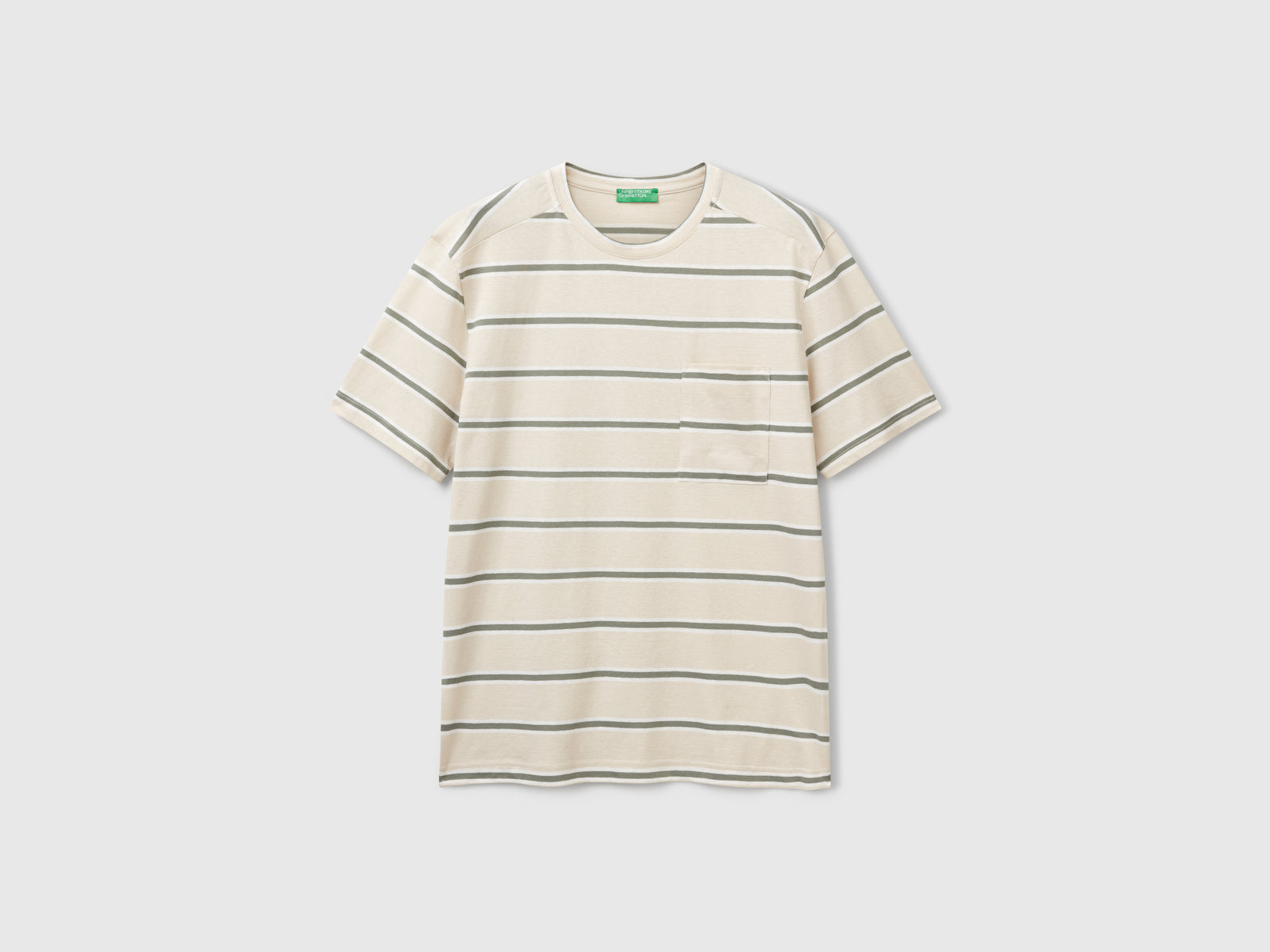 Maglietta a righe con taschino da uomo beige | Benetton Outlet