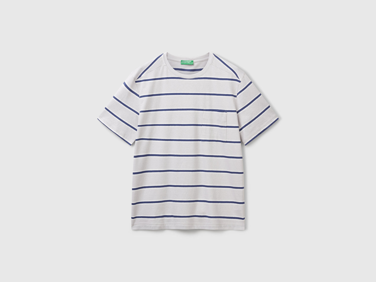 Maglietta a righe con taschino da uomo grigio chiaro | Benetton Outlet