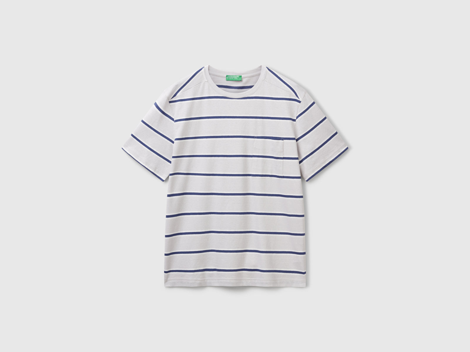 Maglietta a righe con taschino da uomo grigio chiaro | Benetton Outlet