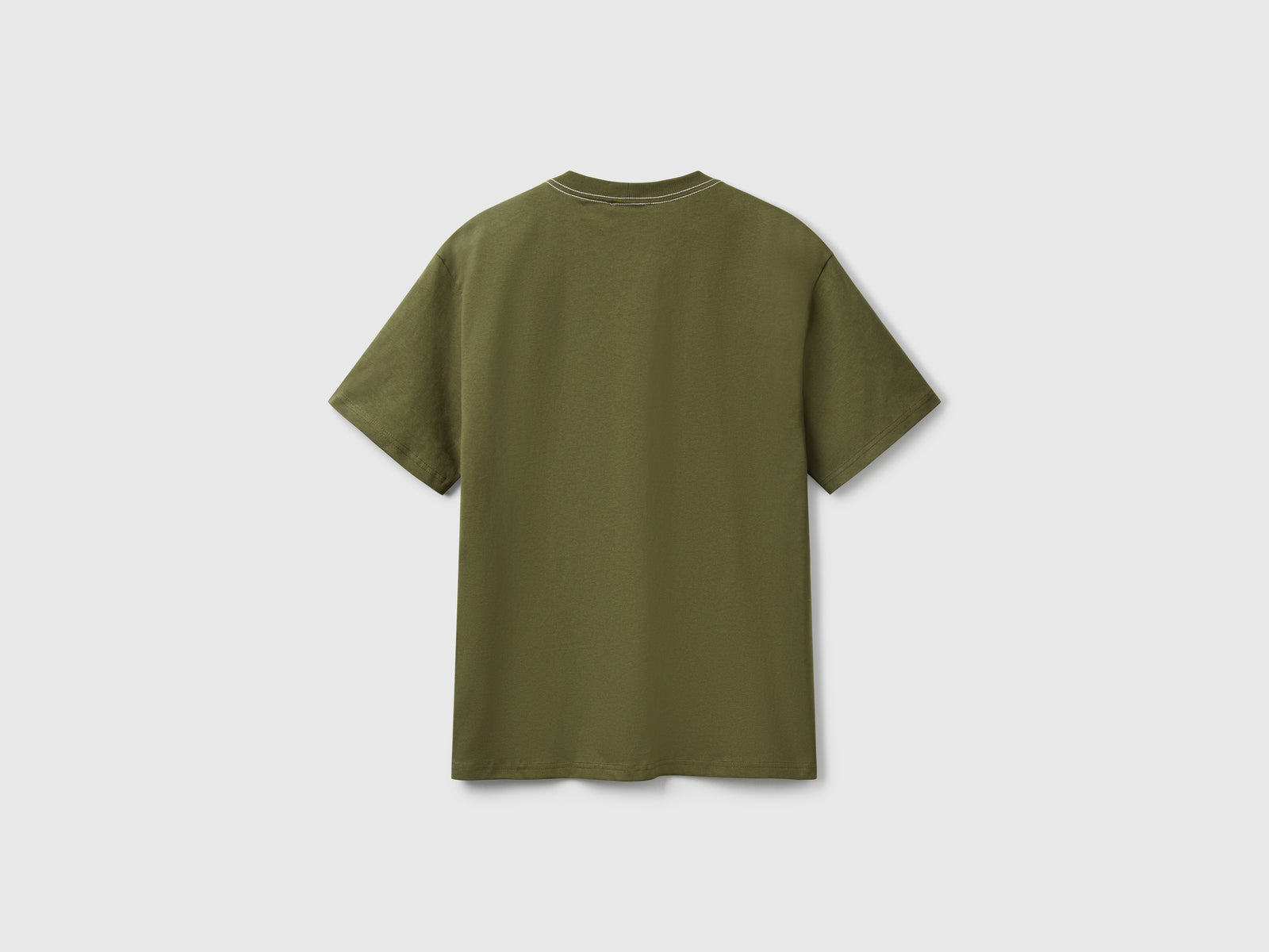 Maglietta con ricamo in cotone da uomo verde militare 2 | Benetton Outlet