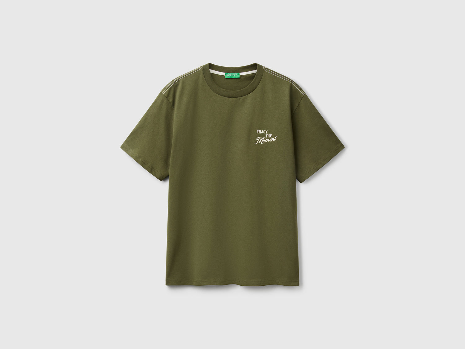 Maglietta con ricamo in cotone da uomo verde militare | Benetton Outlet