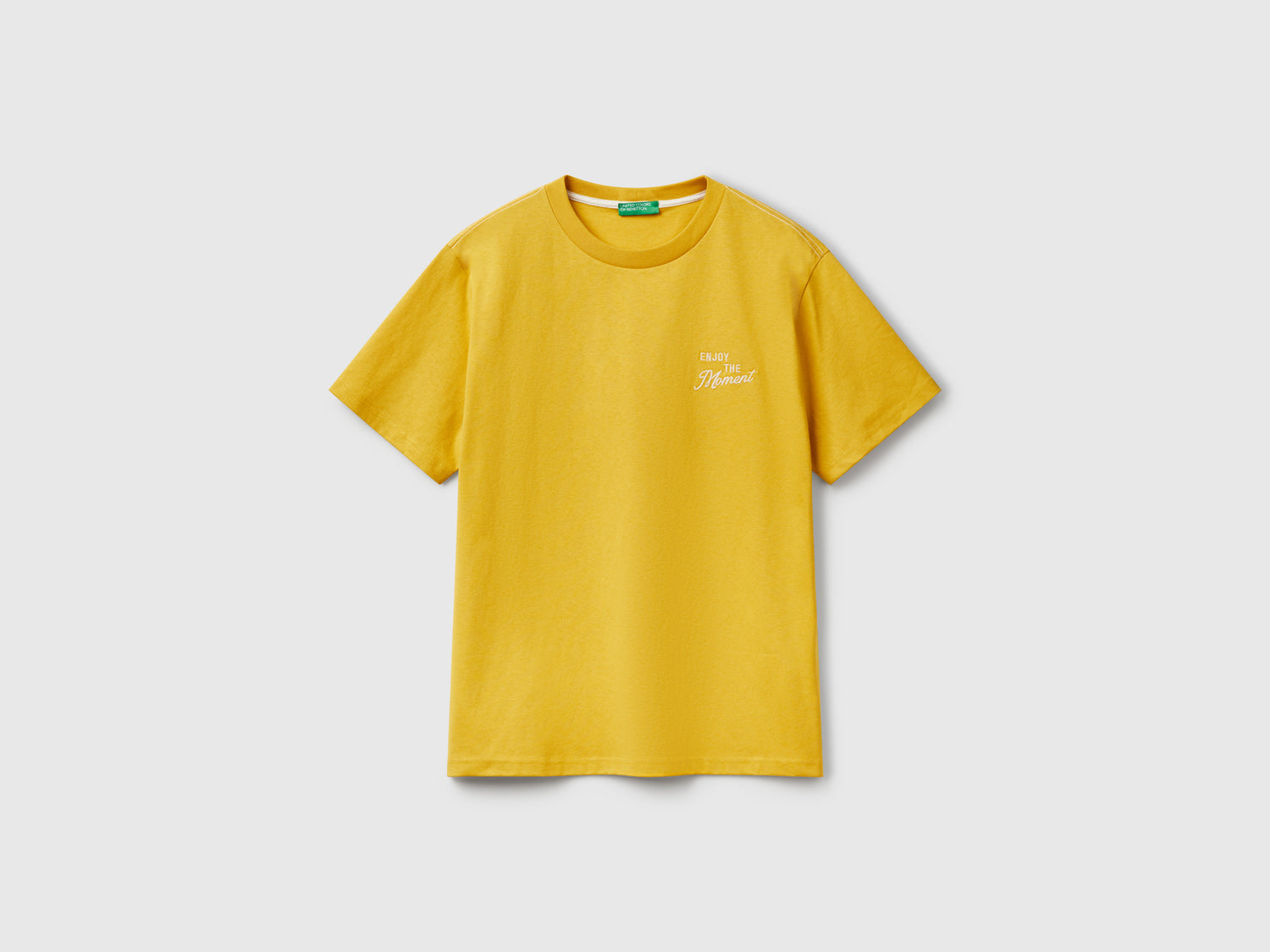 Maglietta con ricamo in cotone da uomo senape | Benetton Outlet