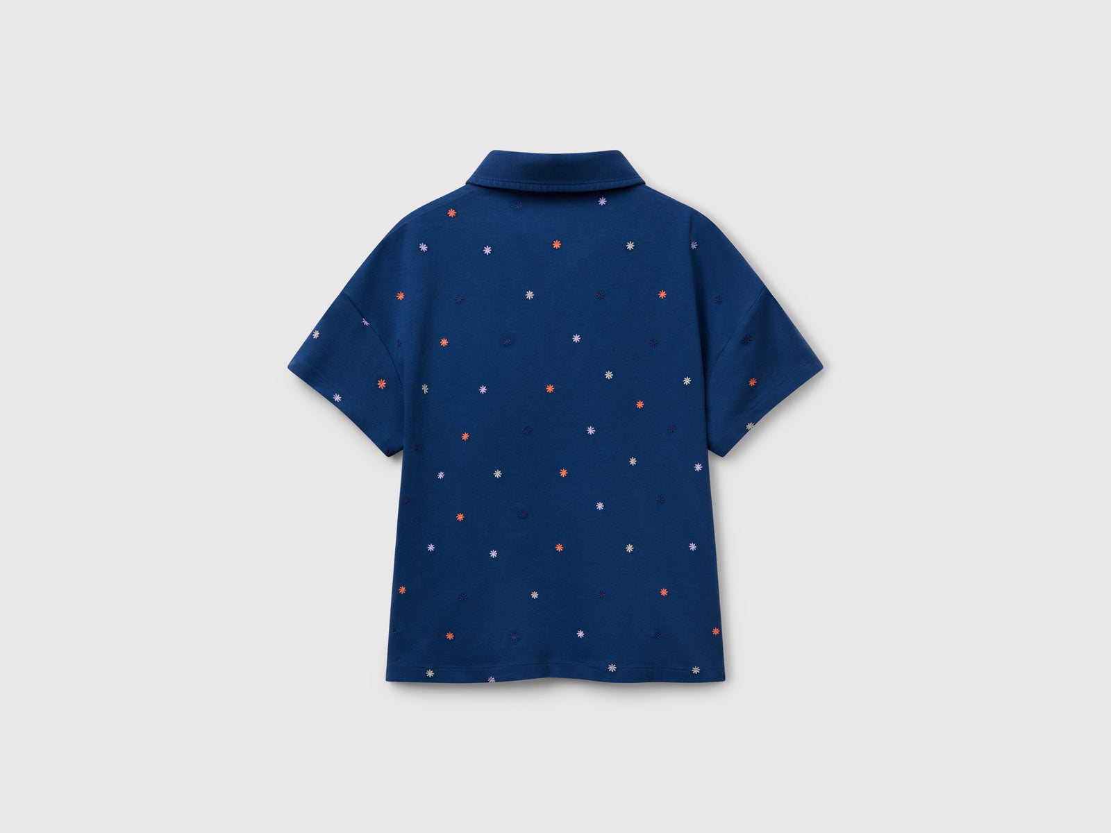 Polo con ricamo fiori da donna blu scuro 2 | Benetton Outlet
