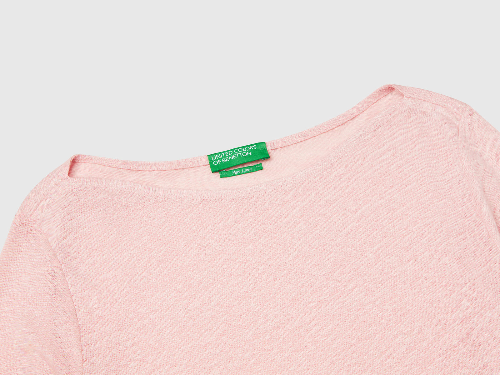 T-shirt manica a 3/4 in puro lino da donna rosa tenue 3 | Benetton Outlet