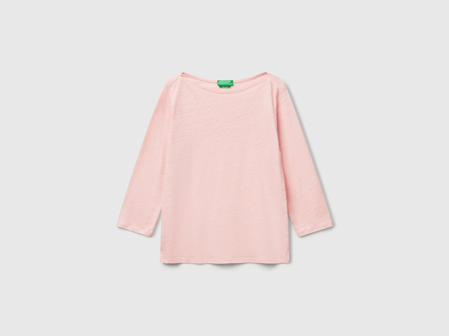 T-shirt manica a 3/4 in puro lino da donna rosa tenue | Benetton Outlet