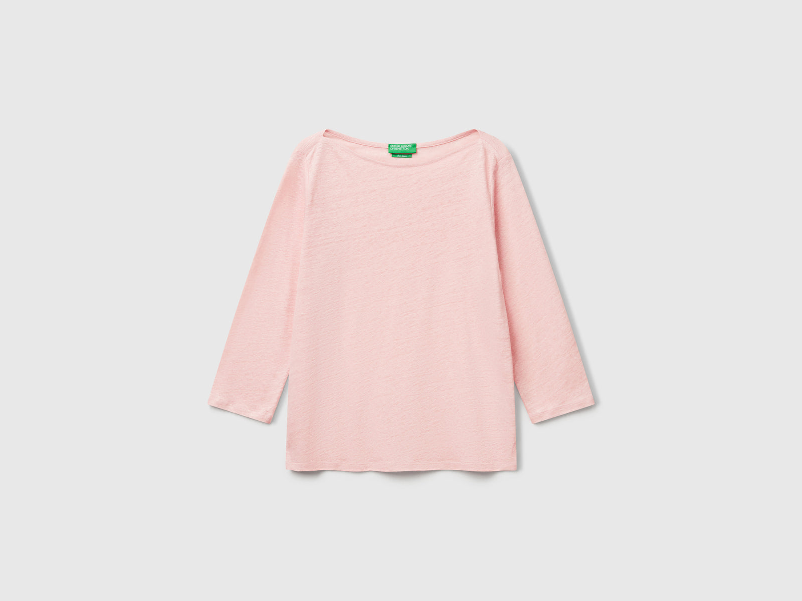 T-shirt manica a 3/4 in puro lino da donna rosa tenue | Benetton Outlet