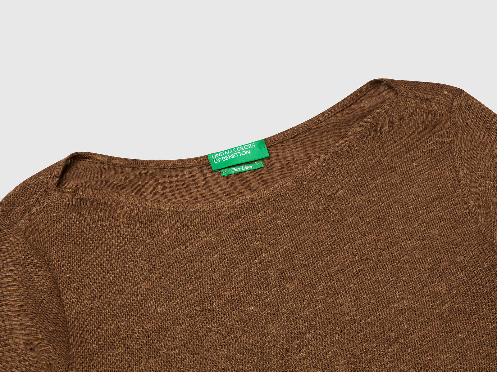 T-shirt manica a 3/4 in puro lino da donna marrone 3 | Benetton Outlet