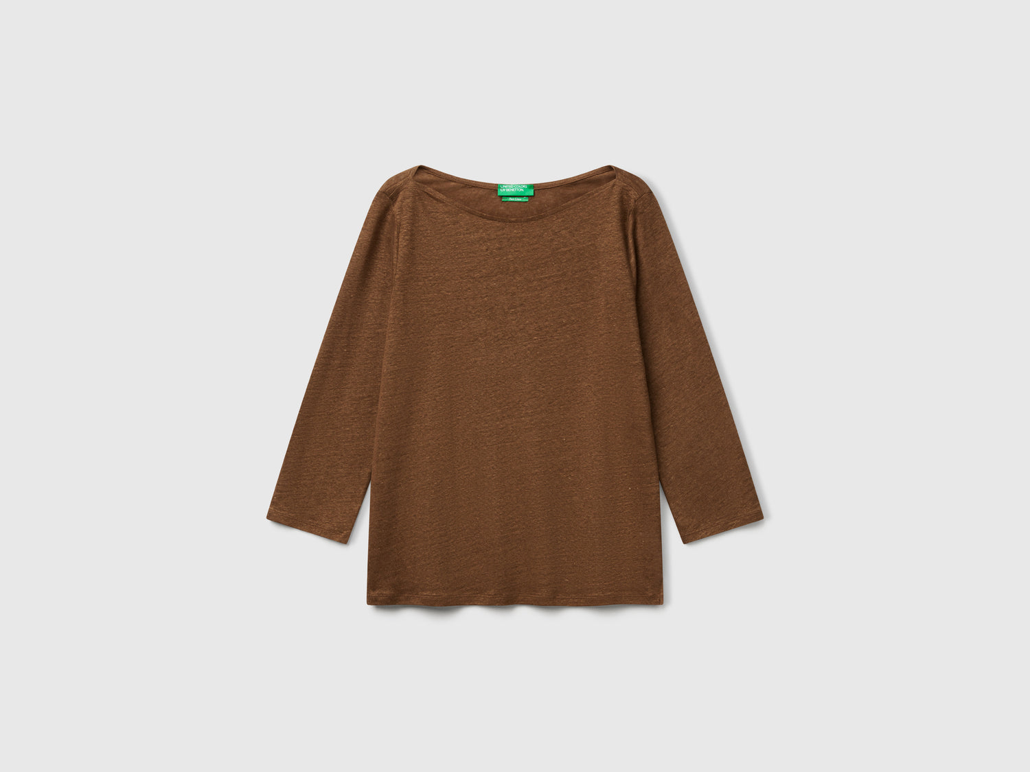 T-shirt manica a 3/4 in puro lino da donna marrone | Benetton Outlet