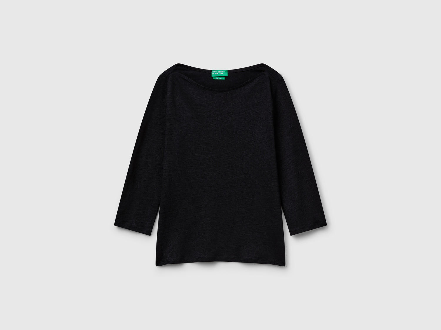 T-shirt manica a 3/4 in puro lino da donna nero | Benetton Outlet