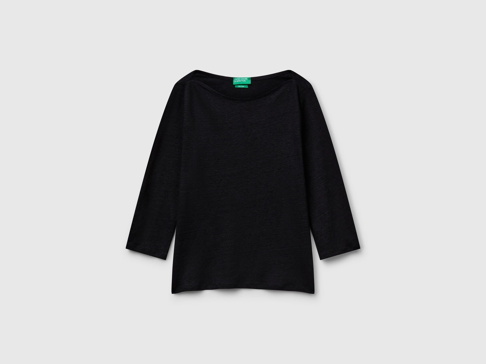 T-shirt manica a 3/4 in puro lino da donna nero | Benetton Outlet