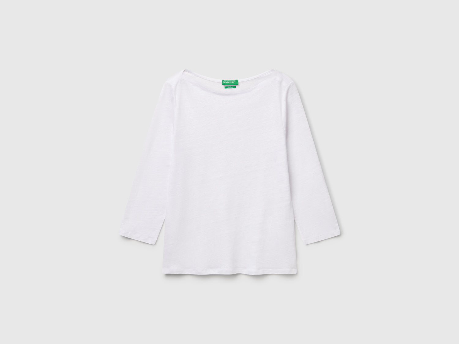 T-shirt manica a 3/4 in puro lino da donna bianco | Benetton Outlet
