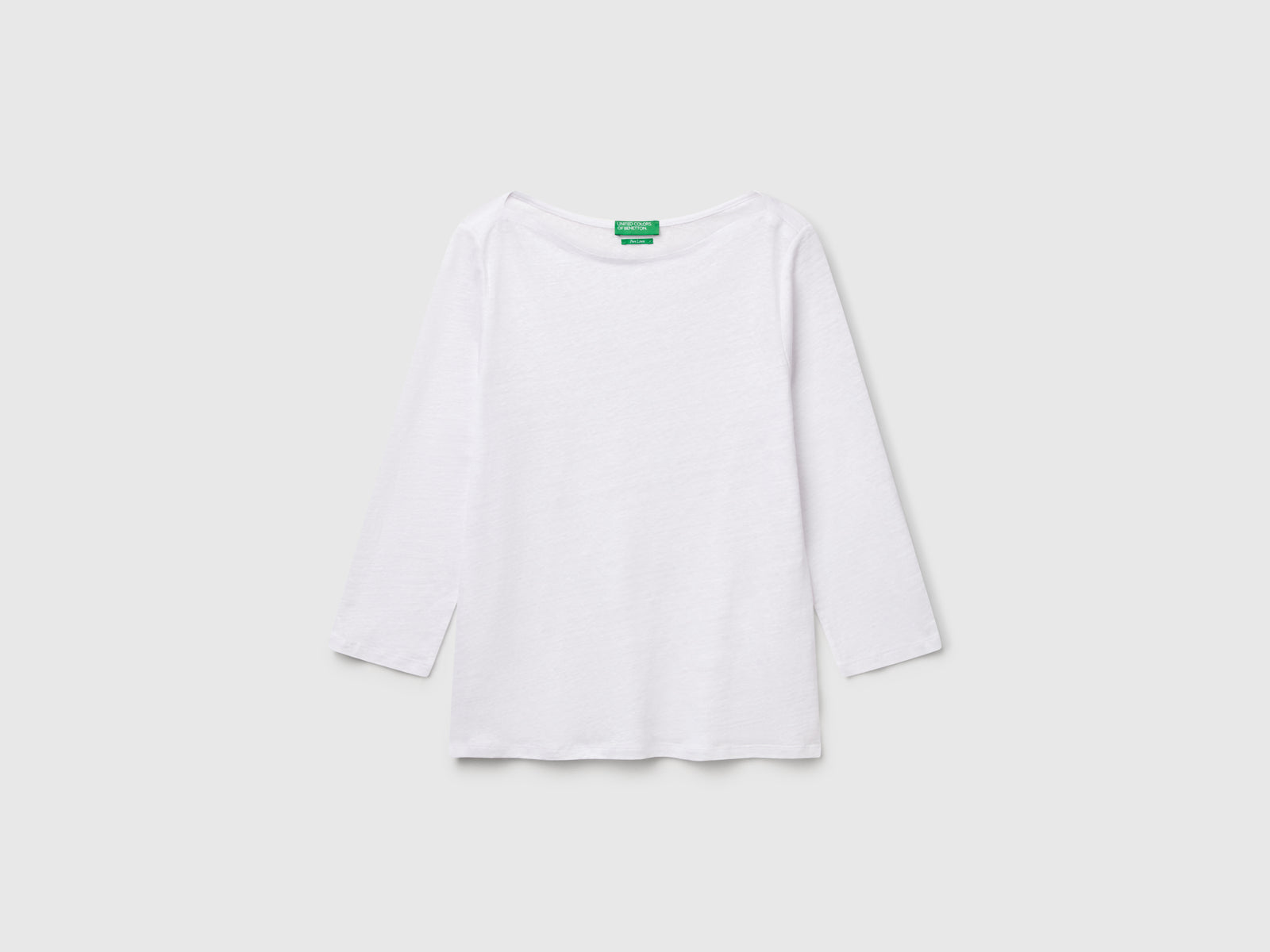 T-shirt manica a 3/4 in puro lino da donna bianco | Benetton Outlet