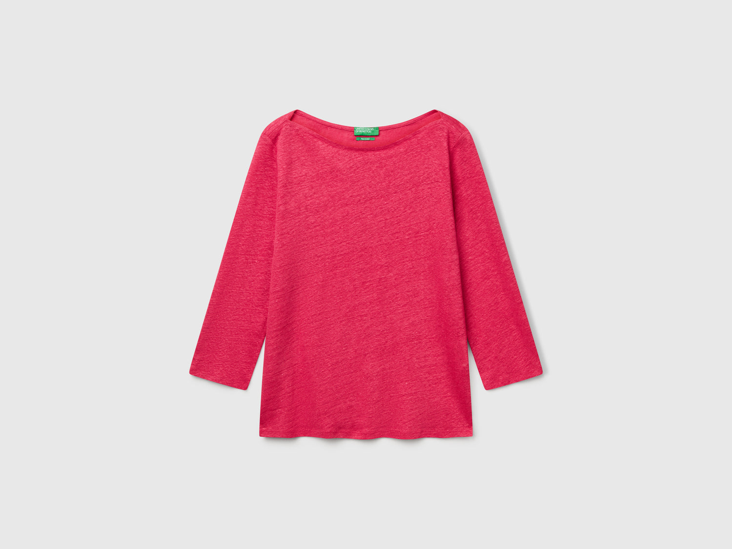 T-shirt manica a 3/4 in puro lino da donna fragola | Benetton Outlet