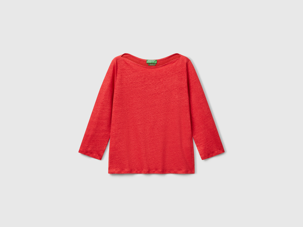 T-shirt manica a 3/4 in puro lino