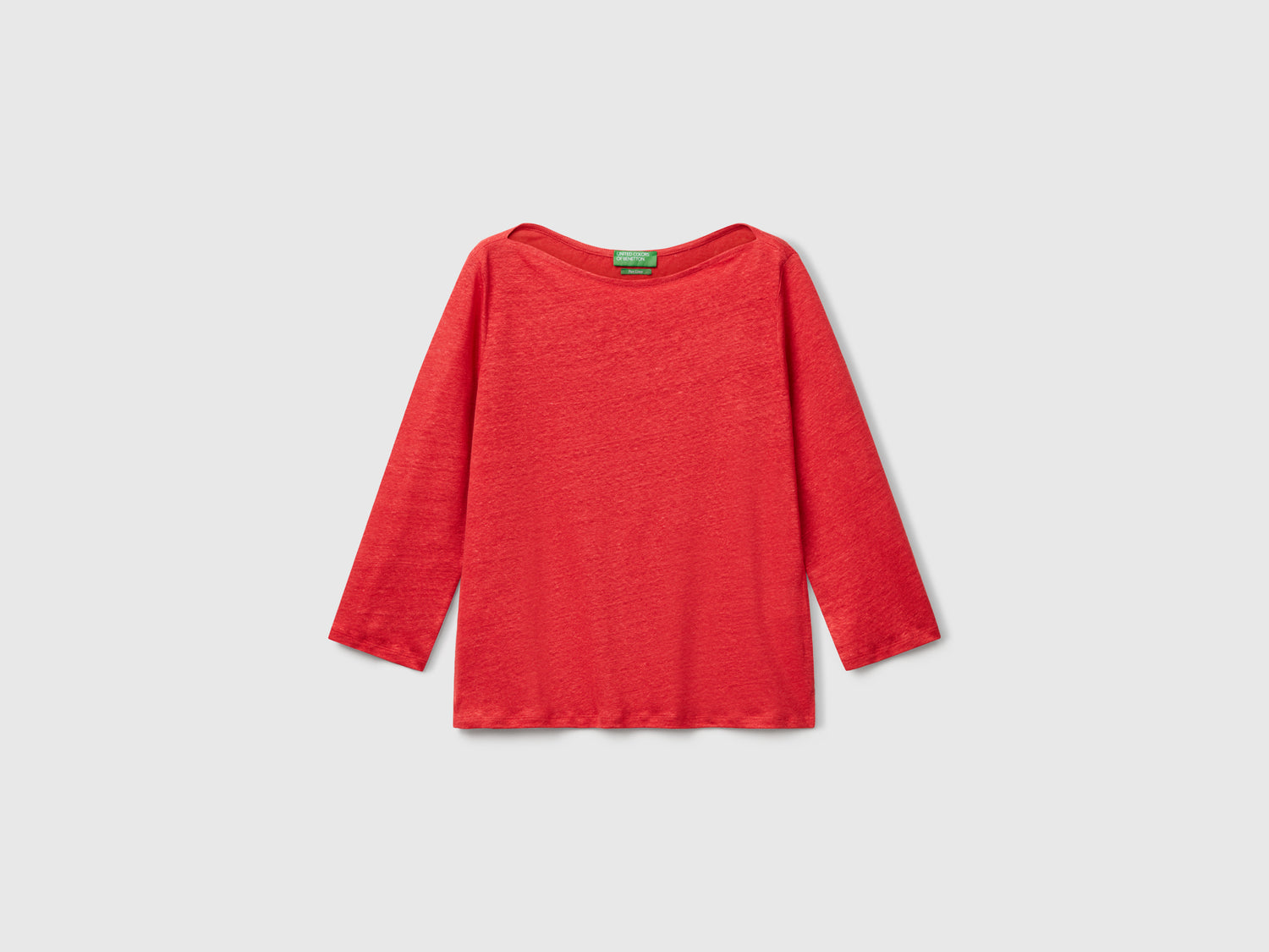 T-shirt manica a 3/4 in puro lino da donna rosso mattone | Benetton Outlet