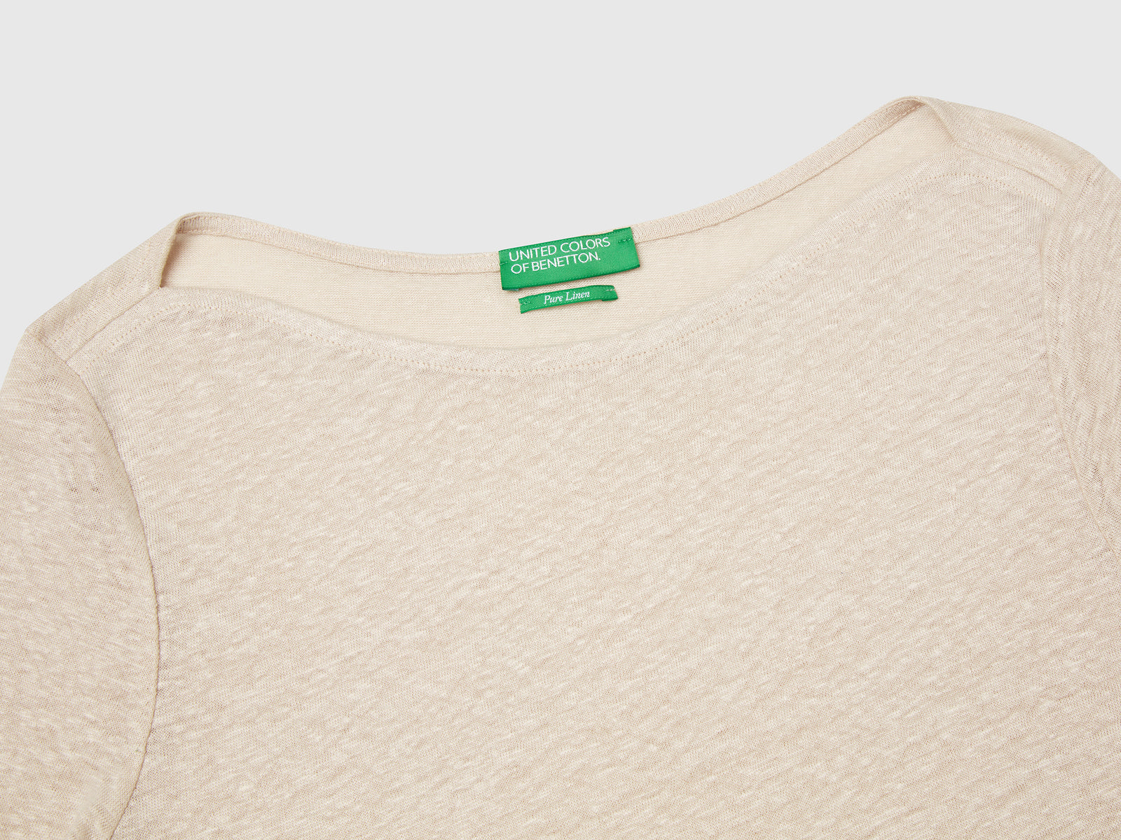 T-shirt manica a 3/4 in puro lino da donna beige 3 | Benetton Outlet