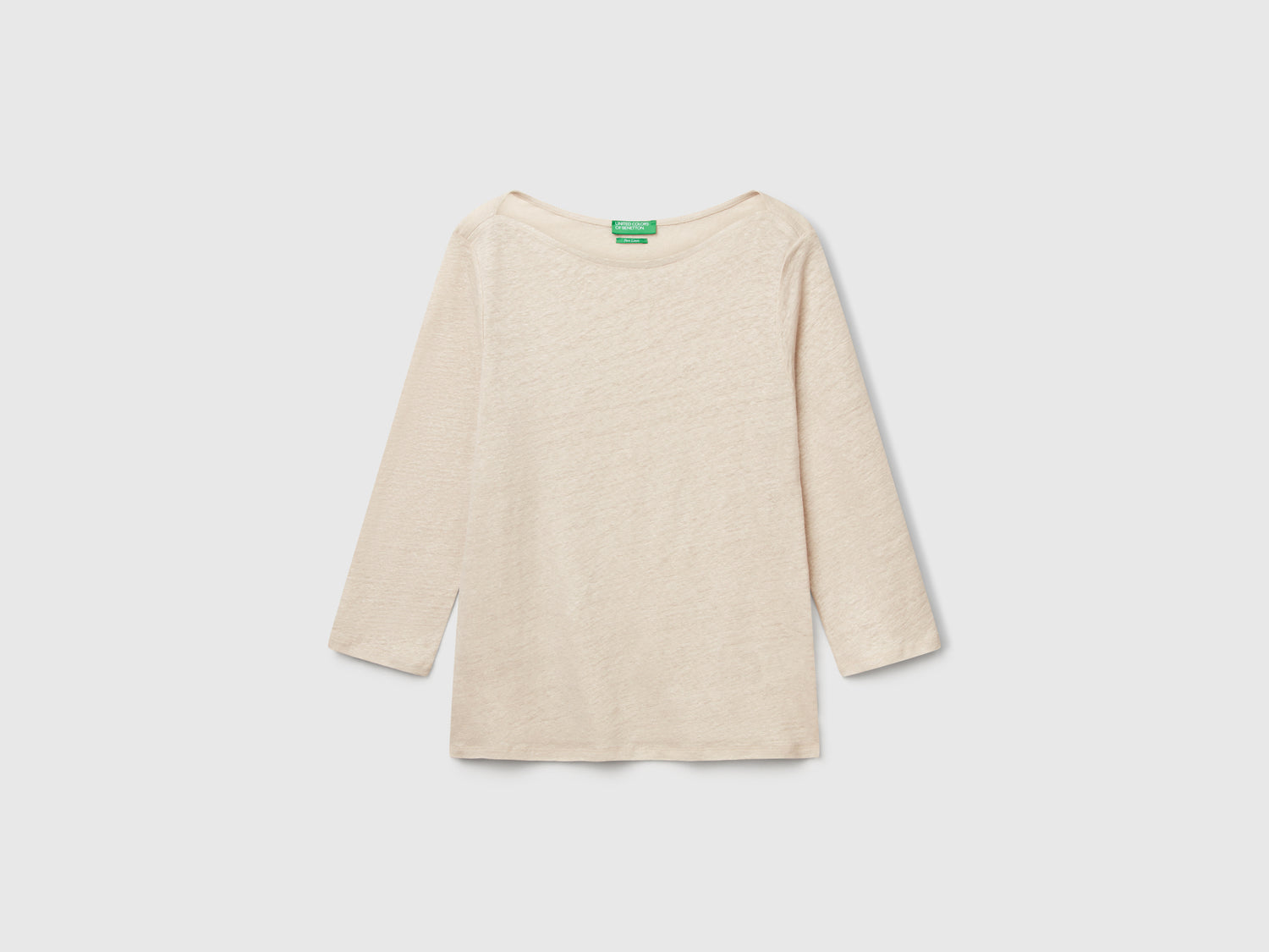 T-shirt manica a 3/4 in puro lino da donna beige | Benetton Outlet